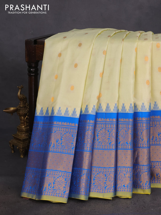 Pure gadwal silk saree pista green and cs blue with zari woven buttas and long zari woven border
