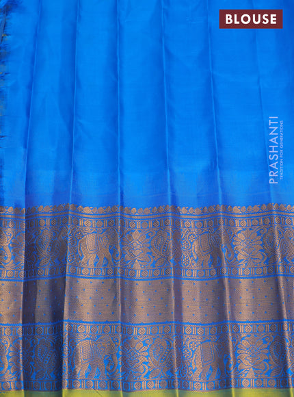 Pure gadwal silk saree pista green and cs blue with zari woven buttas and long zari woven border