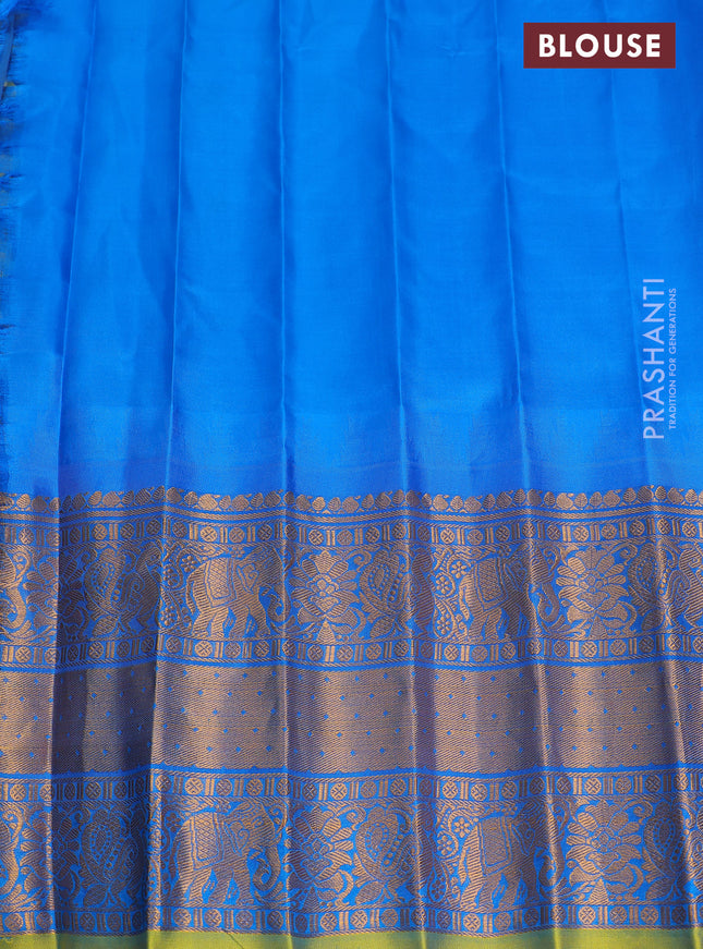 Pure gadwal silk saree pista green and cs blue with zari woven buttas and long zari woven border