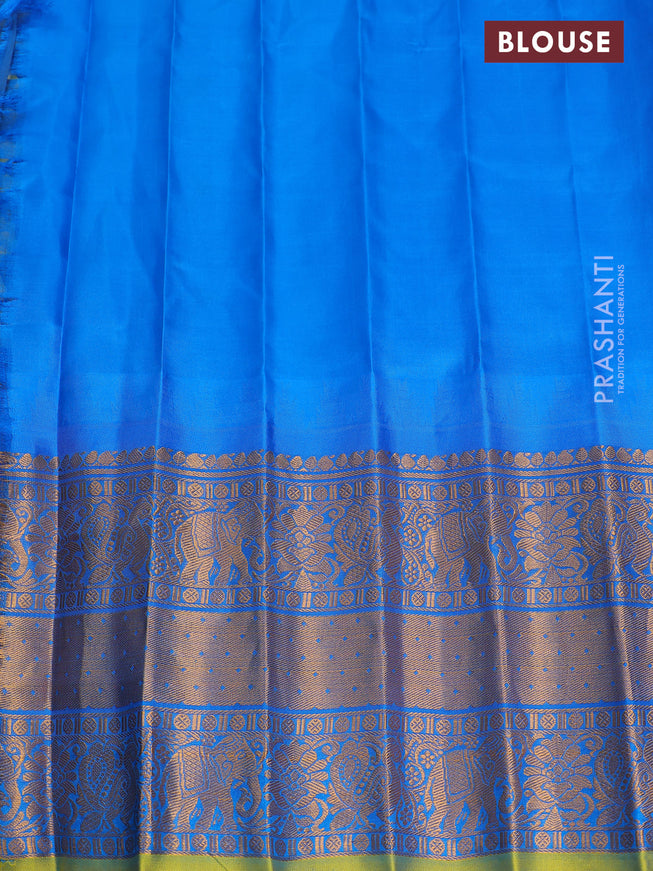Pure gadwal silk saree pista green and cs blue with zari woven buttas and long zari woven border