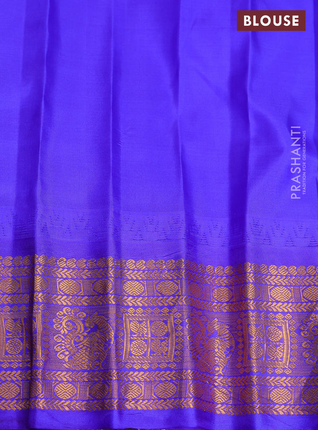 Pure gadwal silk saree teal blue and blue with zari woven buttas and temple design zari woven border