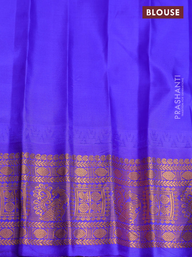 Pure gadwal silk saree teal blue and blue with zari woven buttas and temple design zari woven border