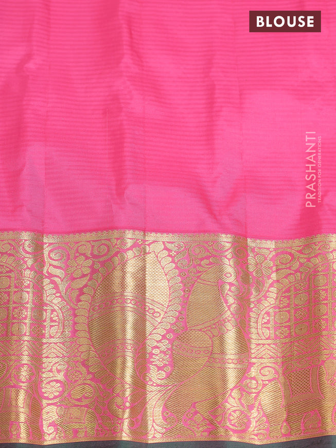 Pure gadwal silk saree light green and peach pink with allover small checked pattern & zari buttas and annam zari woven border