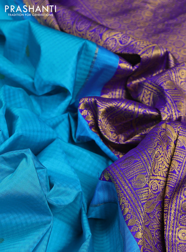 Pure gadwal silk saree cs blue and violet with zari woven buttas and annam zari woven border