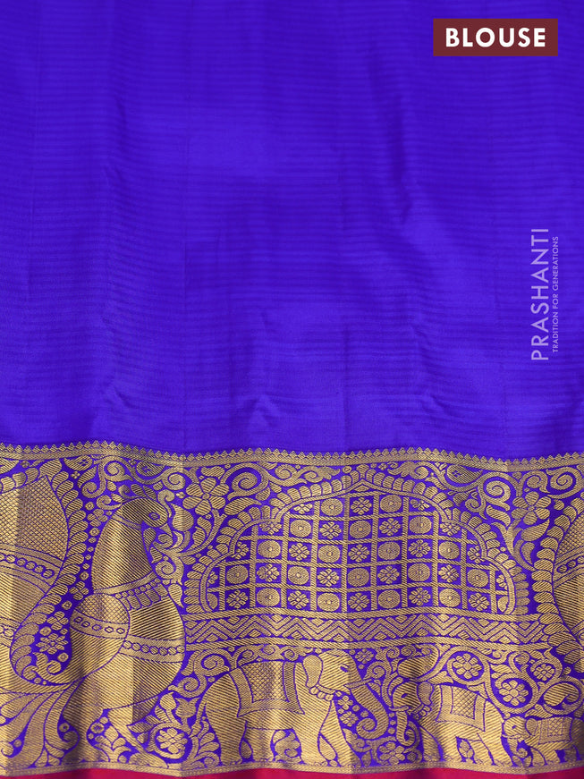Pure gadwal silk saree cs blue and violet with zari woven buttas and annam zari woven border