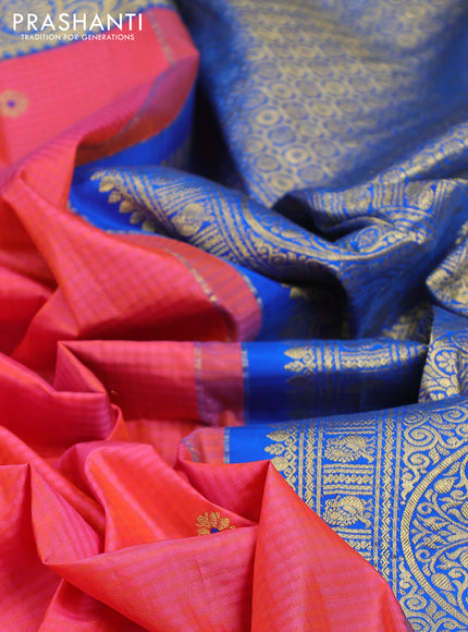 Pure gadwal silk saree peach orange and cs blue with zari woven buttas and long zari woven border