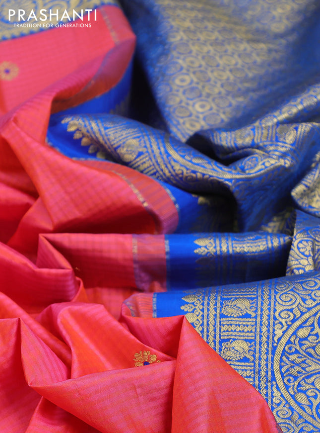 Pure gadwal silk saree peach orange and cs blue with zari woven buttas and long zari woven border