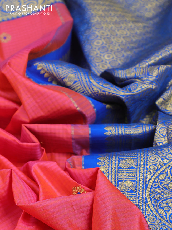Pure gadwal silk saree peach orange and cs blue with zari woven buttas and long zari woven border
