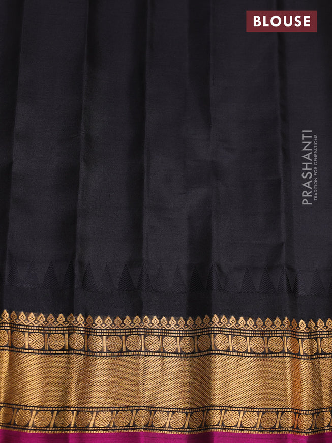 Pure gadwal silk saree yellow and black with zari woven buttas and temple design zari woven border