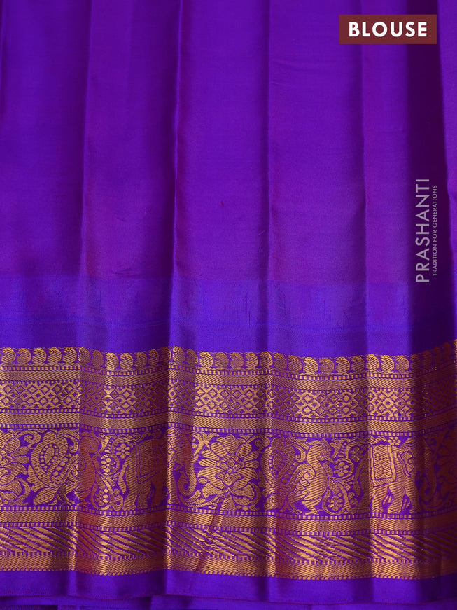 Pure gadwal silk saree light blue and violet with zari woven buttas and temple design zari woven border