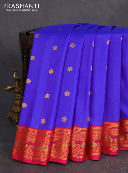 Pure gadwal silk saree blue and pink with zari woven buttas and zari woven korvai border