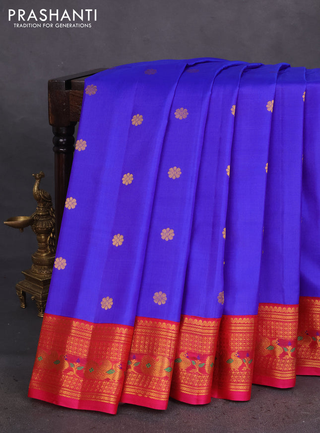 Pure gadwal silk saree blue and pink with zari woven buttas and zari woven korvai border