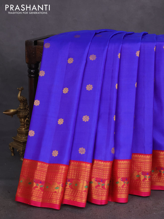 Pure gadwal silk saree blue and pink with zari woven buttas and zari woven korvai border