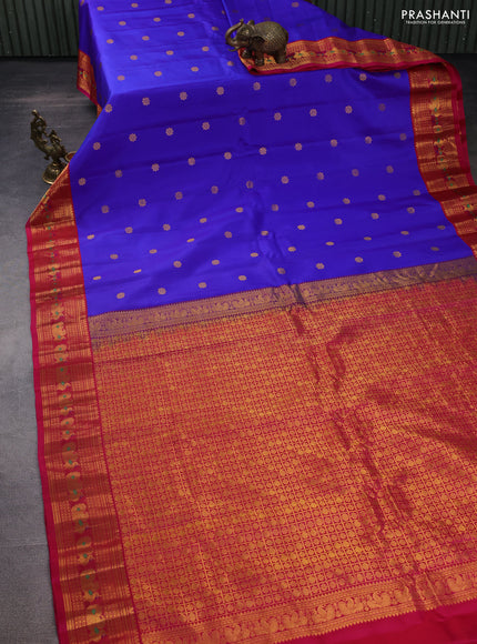 Pure gadwal silk saree blue and pink with zari woven buttas and zari woven korvai border