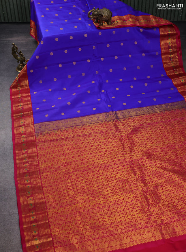 Pure gadwal silk saree blue and pink with zari woven buttas and zari woven korvai border
