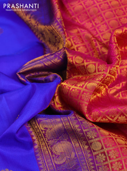 Pure gadwal silk saree blue and pink with zari woven buttas and zari woven korvai border