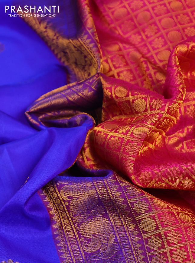 Pure gadwal silk saree blue and pink with zari woven buttas and zari woven korvai border