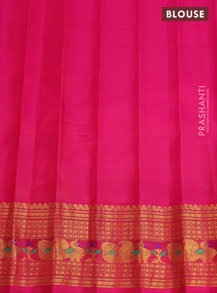 Pure gadwal silk saree blue and pink with zari woven buttas and zari woven korvai border