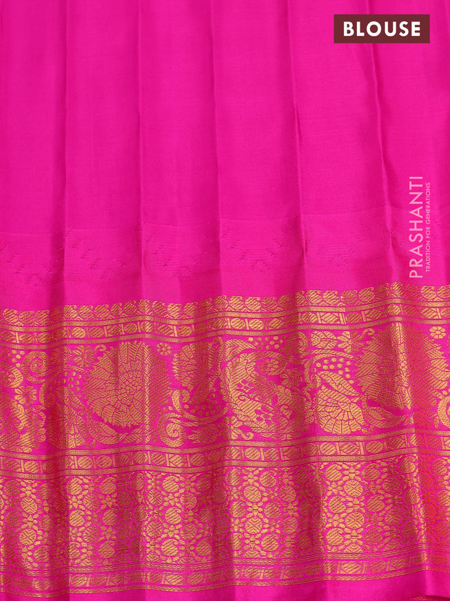 Pure gadwal silk saree cs blue and pink with zari woven buttas and temple design zari woven border