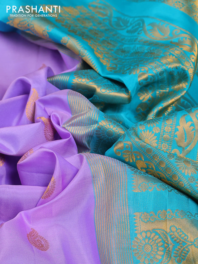 Pure gadwal silk saree lavender shade and teal green with zari woven buttas and temple design zari woven border