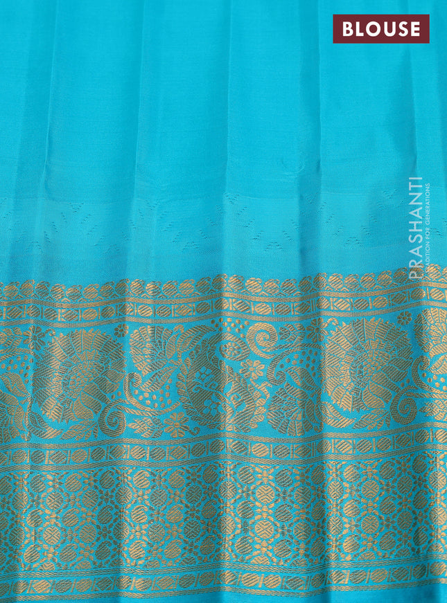 Pure gadwal silk saree lavender shade and teal green with zari woven buttas and temple design zari woven border