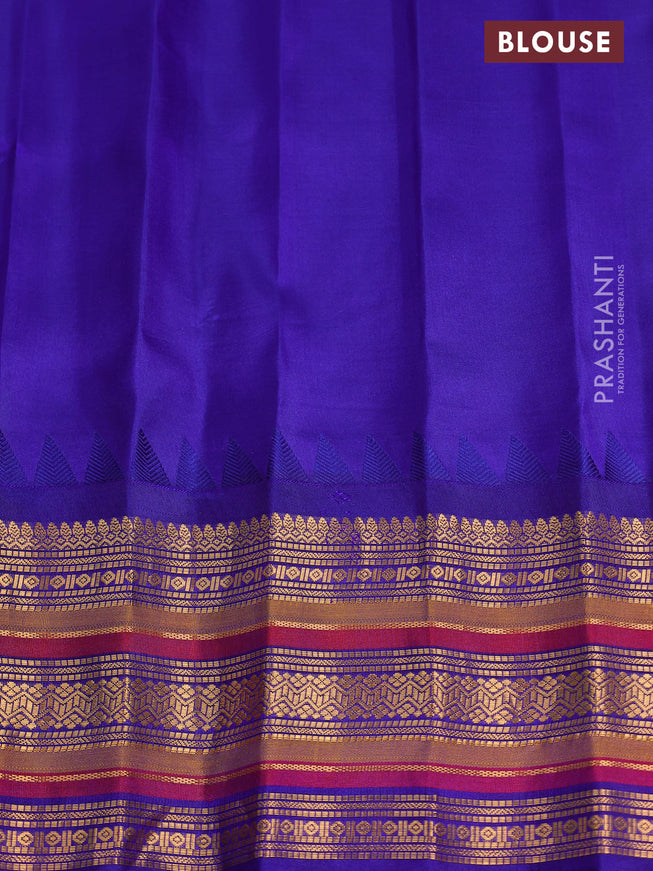 Pure gadwal silk saree mehendi green and blue with zari woven buttas and temple design zari woven border