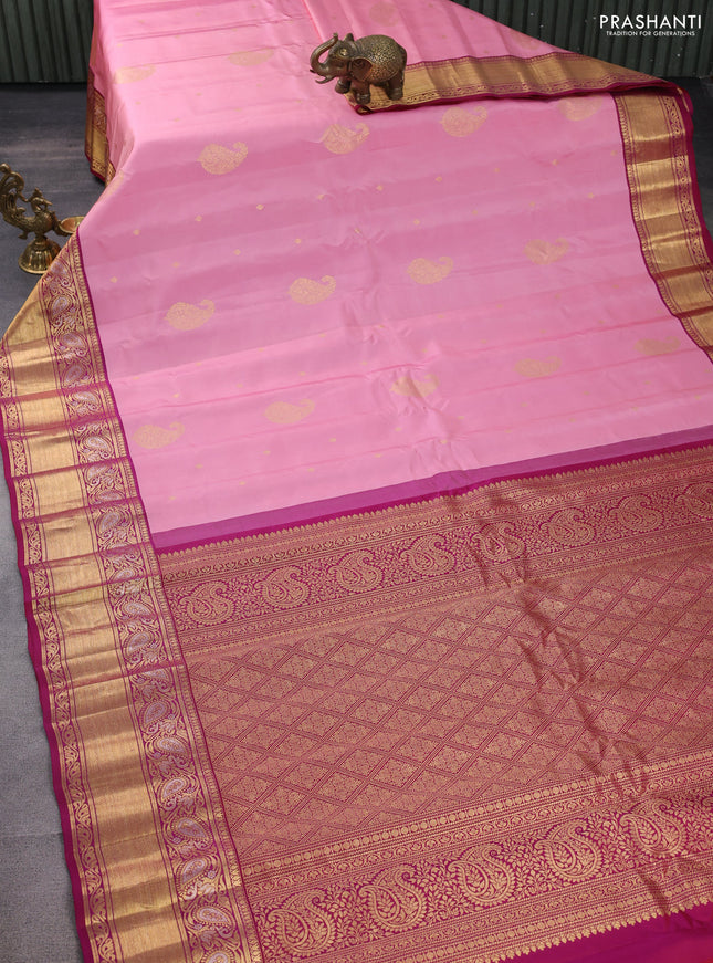 Pure gadwal silk saree peach pink and dark pink with zari woven buttas and zari woven border