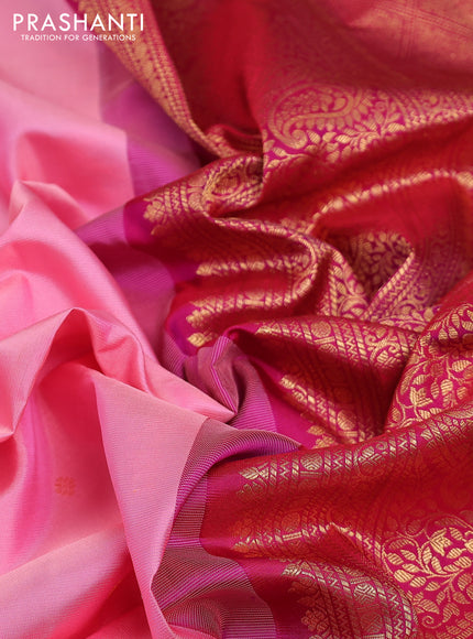 Pure gadwal silk saree peach pink and dark pink with zari woven buttas and zari woven border
