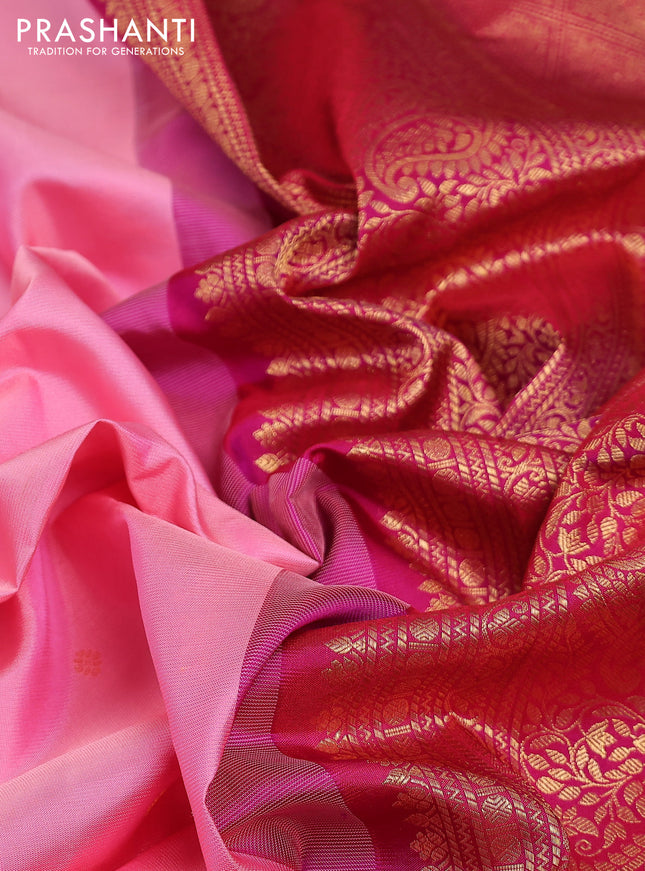 Pure gadwal silk saree peach pink and dark pink with zari woven buttas and zari woven border