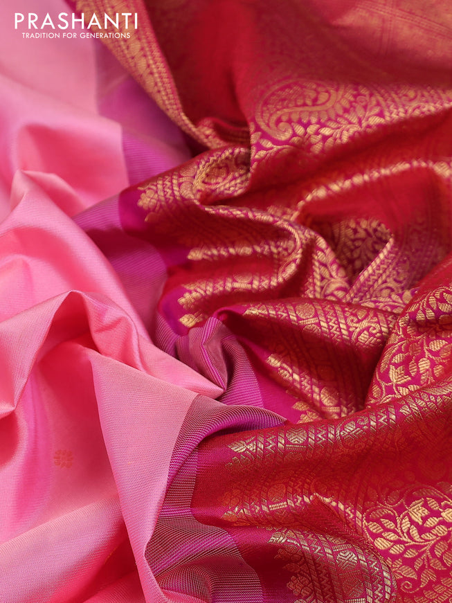 Pure gadwal silk saree peach pink and dark pink with zari woven buttas and zari woven border