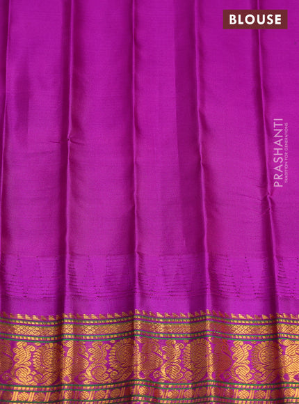 Pure gadwal silk saree teal blue and purple with zari woven buttas and temple design zari woven border