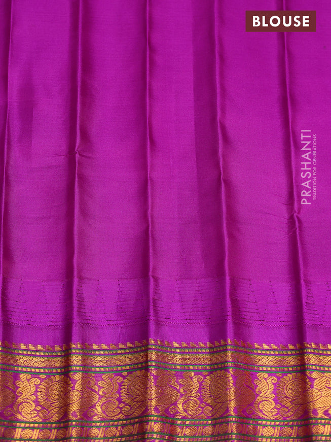 Pure gadwal silk saree teal blue and purple with zari woven buttas and temple design zari woven border