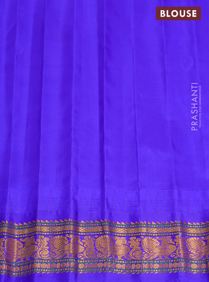 Pure gadwal silk saree light pink and blue with zari woven buttas and temple design zari woven border