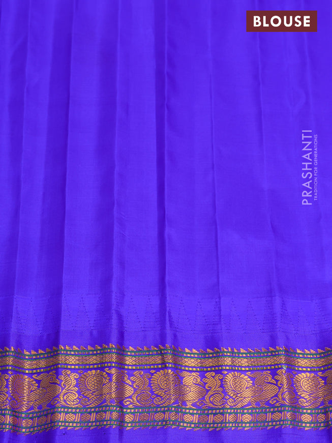 Pure gadwal silk saree light pink and blue with zari woven buttas and temple design zari woven border