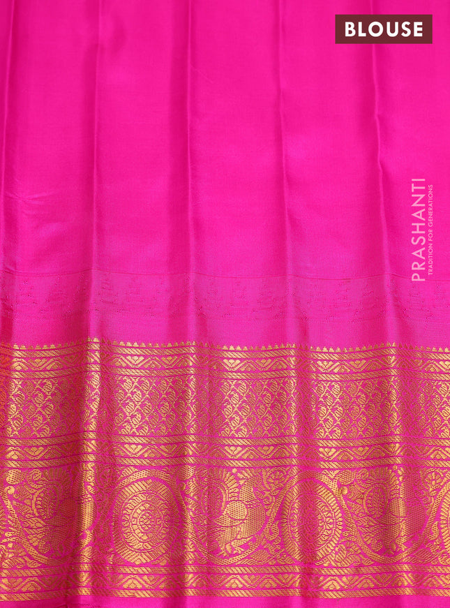 Pure gadwal silk saree blue and pink with zari woven buttas and temple design zari woven border
