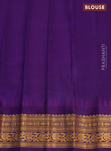 Pure gadwal silk saree red and violet with zari woven buttas and temple design zari woven border