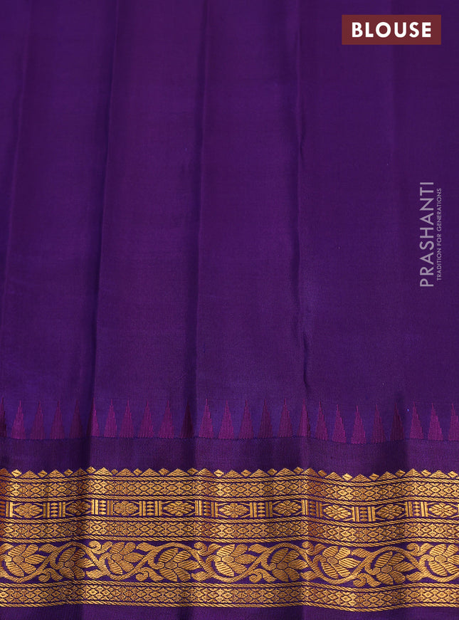 Pure gadwal silk saree red and violet with zari woven buttas and temple design zari woven border
