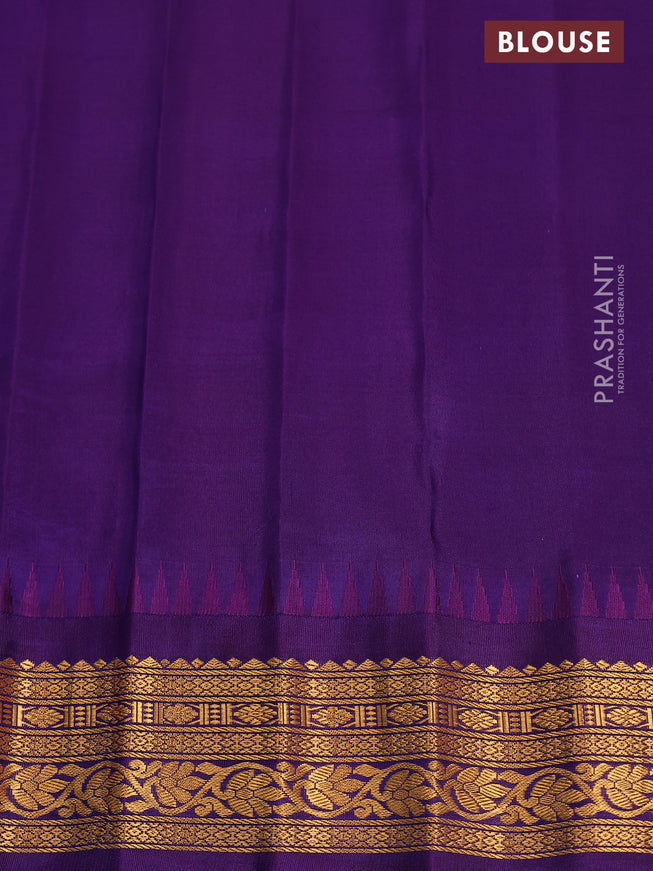 Pure gadwal silk saree red and violet with zari woven buttas and temple design zari woven border