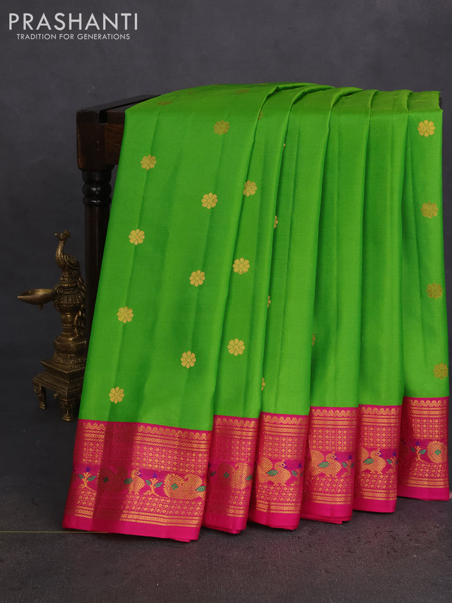 Pure gadwal silk saree light green and pink with zari woven buttas and zari woven korvai border