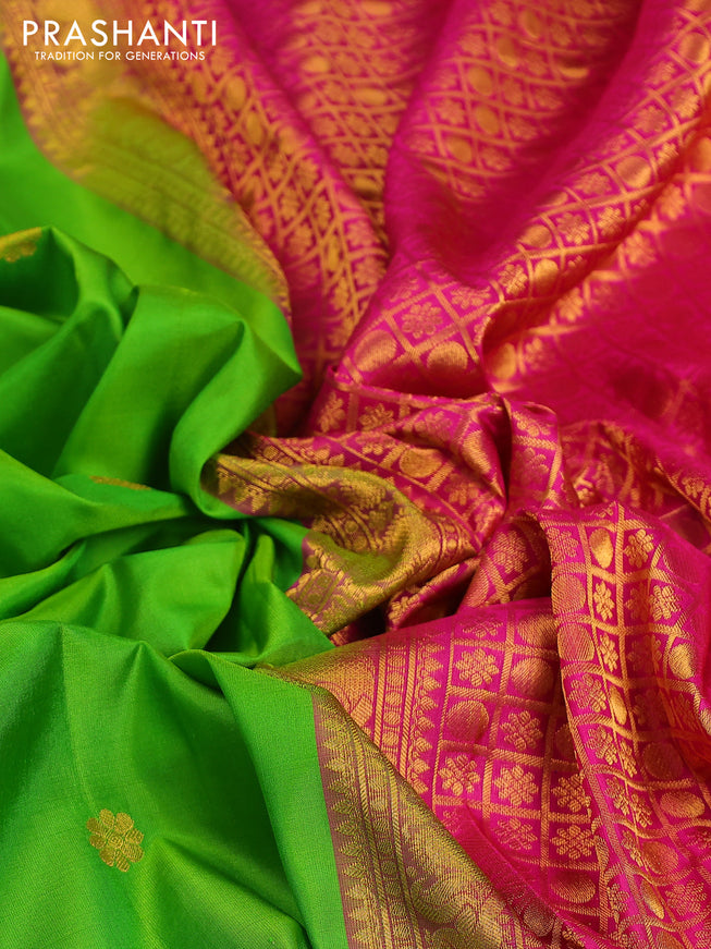 Pure gadwal silk saree light green and pink with zari woven buttas and zari woven korvai border