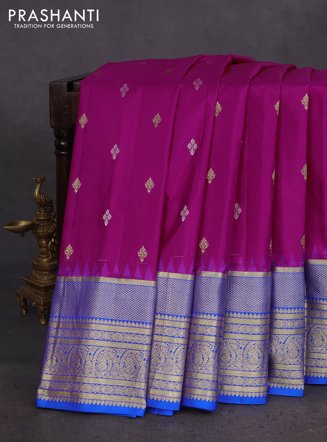 Pure gadwal silk saree pink and blue with zari woven buttas and temple design zari woven border