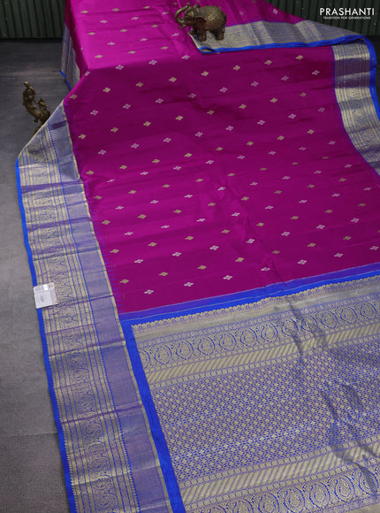 Pure gadwal silk saree pink and blue with zari woven buttas and temple design zari woven border
