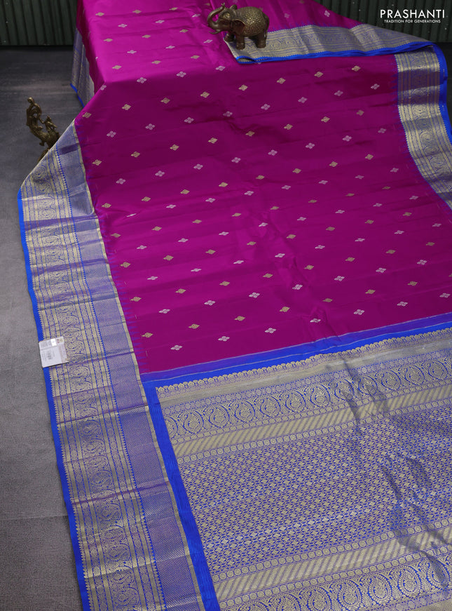 Pure gadwal silk saree pink and blue with zari woven buttas and temple design zari woven border