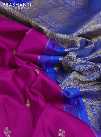 Pure gadwal silk saree pink and blue with zari woven buttas and temple design zari woven border