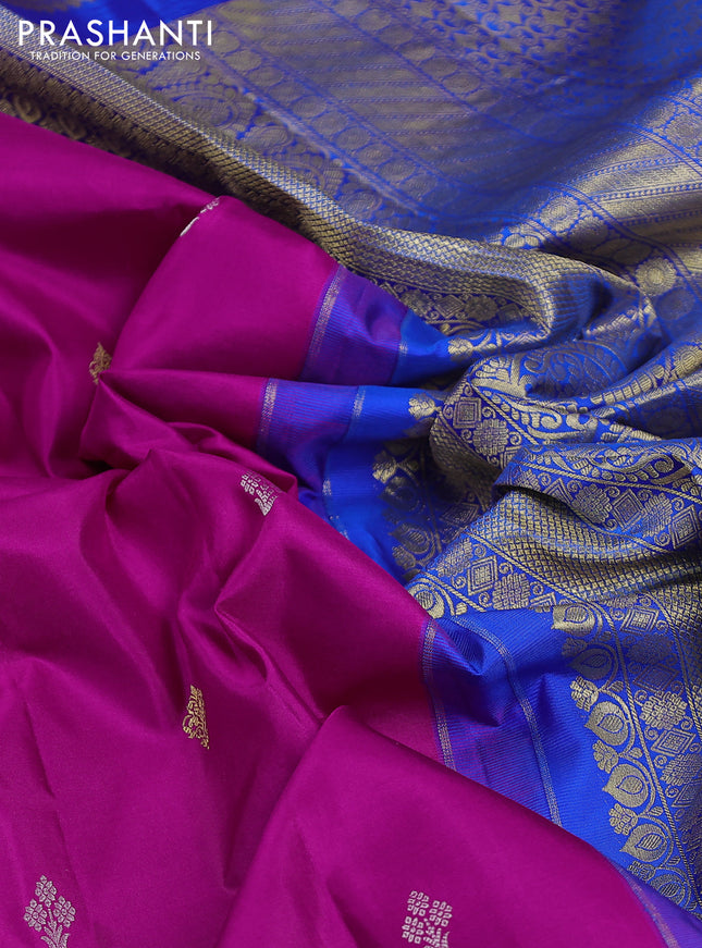 Pure gadwal silk saree pink and blue with zari woven buttas and temple design zari woven border