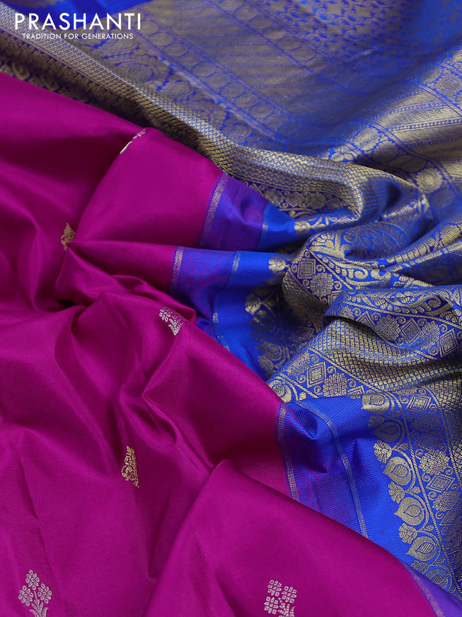 Pure gadwal silk saree pink and blue with zari woven buttas and temple design zari woven border