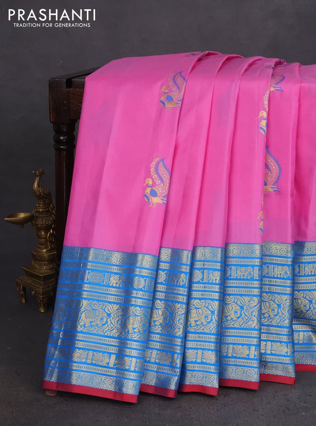Pure gadwal silk saree light pink and cs blue with zari woven buttas and long zari woven border