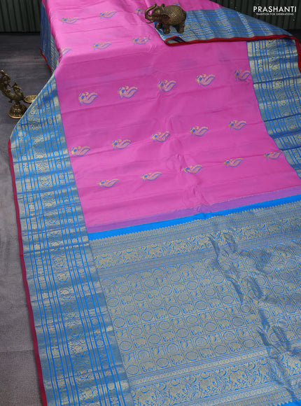 Pure gadwal silk saree light pink and cs blue with zari woven buttas and long zari woven border