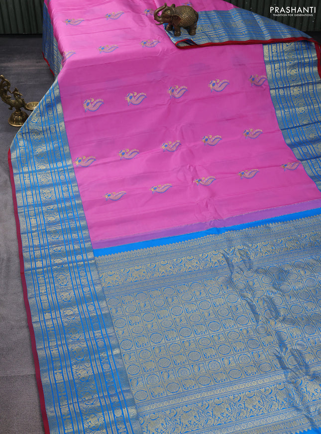Pure gadwal silk saree light pink and cs blue with zari woven buttas and long zari woven border