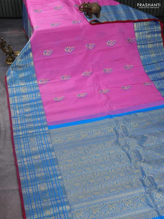 Pure gadwal silk saree light pink and cs blue with zari woven buttas and long zari woven border